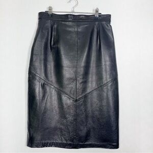 Firenze‎ Vintage Black Leather Midi Pencil Skirt Size 12 Lined
